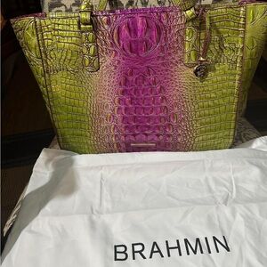 Brahmin Bags Brahmin Ashlee Limeade Ombre Melbourne Genuine Leather Tote. Large.